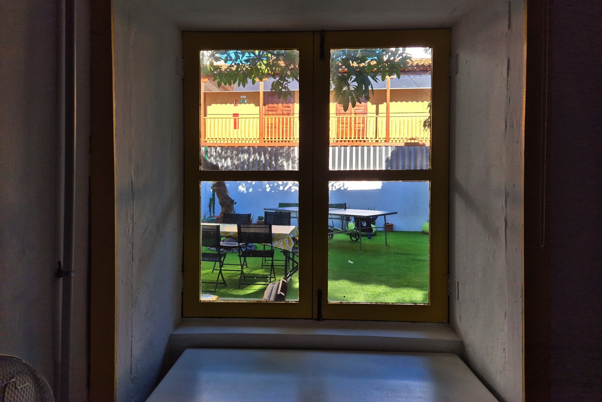 View from the room towards the garden at Cactus Coliving in La Gomera