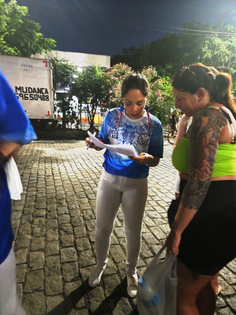 Handing out of the costumes for the parade