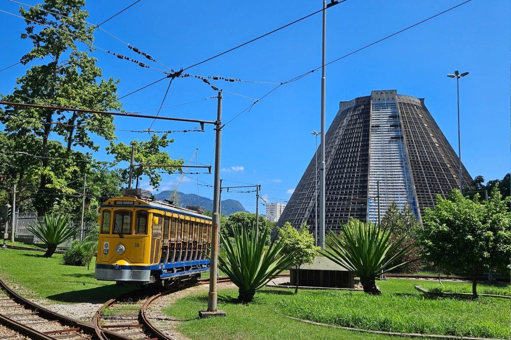 Tram and Cathedral in Santa Teresa in Rio de Janeiro