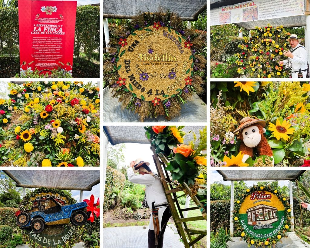 Flower arrangements for the different categories of the flower show in Medellin