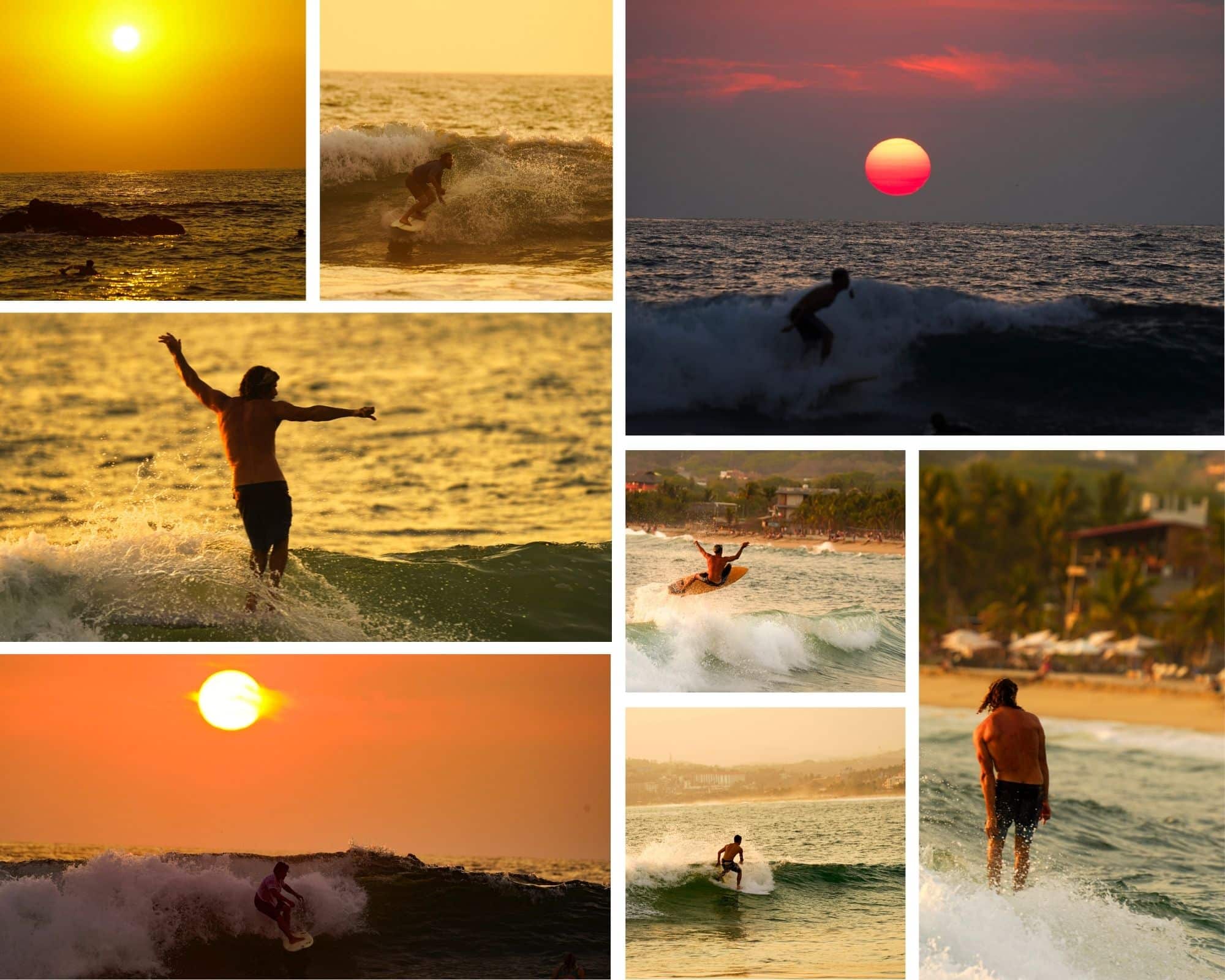 Surfing in La Punta at sunset